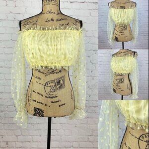 Shein Off Shoulder Sheer Yellow Swiss Dot Crop Top